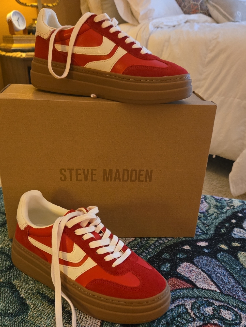 Steve Madden Red and White Platform Low-Top Sneakers